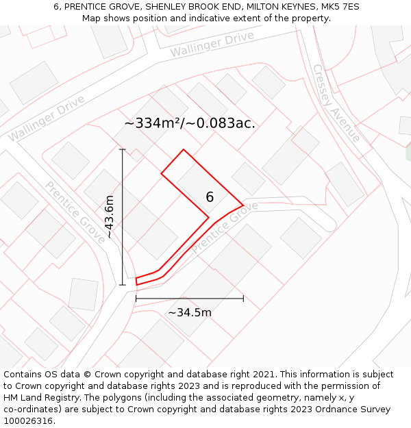 6, PRENTICE GROVE, SHENLEY BROOK END, MILTON KEYNES, MK5 7ES: Plot and title map