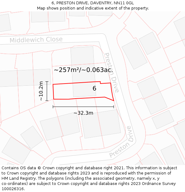 6, PRESTON DRIVE, DAVENTRY, NN11 0GL: Plot and title map