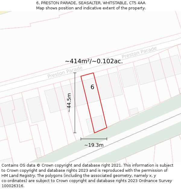 6, PRESTON PARADE, SEASALTER, WHITSTABLE, CT5 4AA: Plot and title map