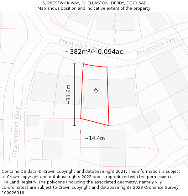 6, PRESTWICK WAY, CHELLASTON, DERBY, DE73 5AB: Plot and title map