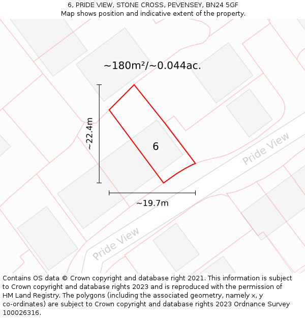 6, PRIDE VIEW, STONE CROSS, PEVENSEY, BN24 5GF: Plot and title map