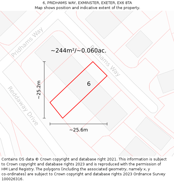 6, PRIDHAMS WAY, EXMINSTER, EXETER, EX6 8TA: Plot and title map