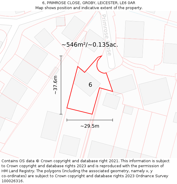 6, PRIMROSE CLOSE, GROBY, LEICESTER, LE6 0AR: Plot and title map