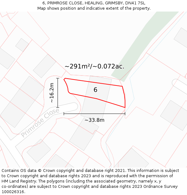 6, PRIMROSE CLOSE, HEALING, GRIMSBY, DN41 7SL: Plot and title map
