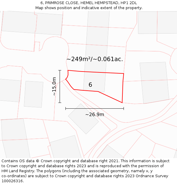 6, PRIMROSE CLOSE, HEMEL HEMPSTEAD, HP1 2DL: Plot and title map