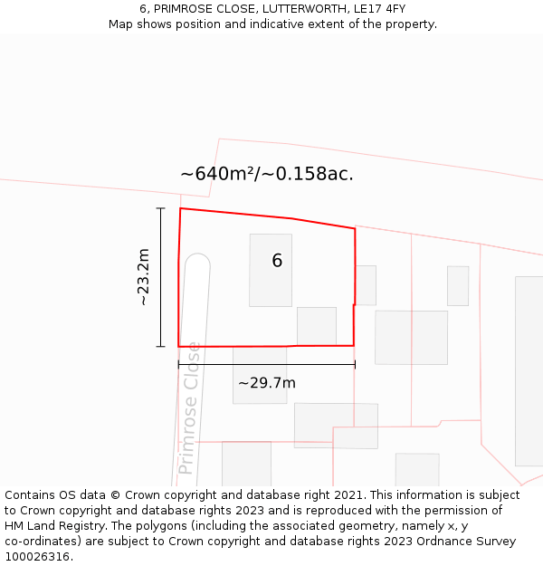 6, PRIMROSE CLOSE, LUTTERWORTH, LE17 4FY: Plot and title map