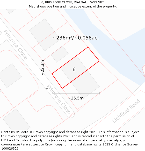 6, PRIMROSE CLOSE, WALSALL, WS3 5BT: Plot and title map