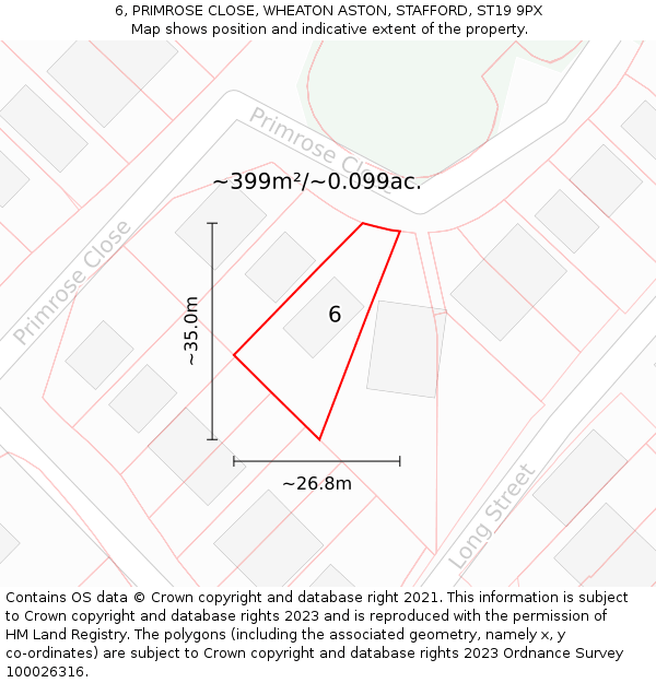 6, PRIMROSE CLOSE, WHEATON ASTON, STAFFORD, ST19 9PX: Plot and title map