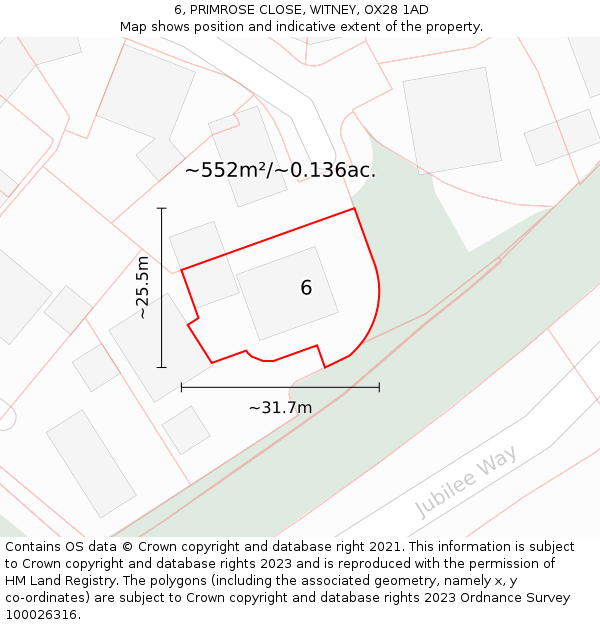 6, PRIMROSE CLOSE, WITNEY, OX28 1AD: Plot and title map