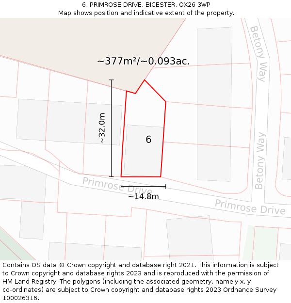 6, PRIMROSE DRIVE, BICESTER, OX26 3WP: Plot and title map