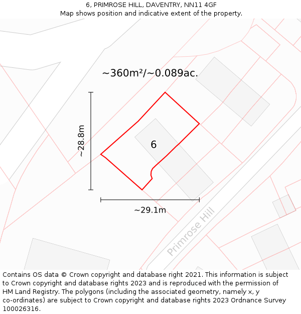 6, PRIMROSE HILL, DAVENTRY, NN11 4GF: Plot and title map