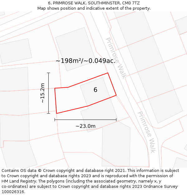 6, PRIMROSE WALK, SOUTHMINSTER, CM0 7TZ: Plot and title map