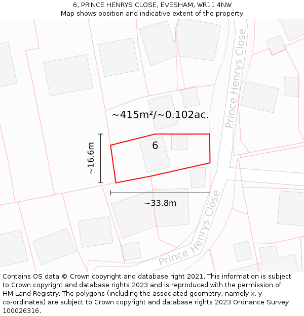6, PRINCE HENRYS CLOSE, EVESHAM, WR11 4NW: Plot and title map
