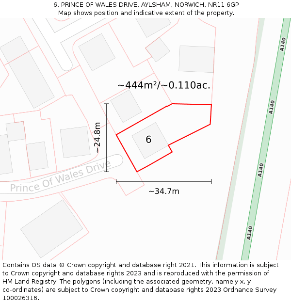 6, PRINCE OF WALES DRIVE, AYLSHAM, NORWICH, NR11 6GP: Plot and title map