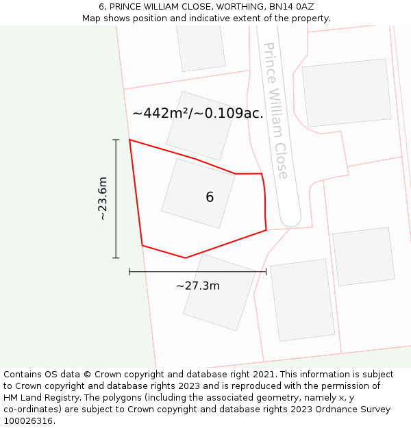 6, PRINCE WILLIAM CLOSE, WORTHING, BN14 0AZ: Plot and title map