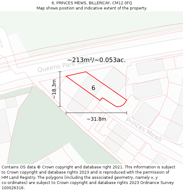 6, PRINCES MEWS, BILLERICAY, CM12 0FQ: Plot and title map