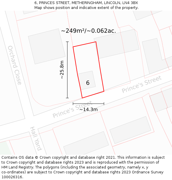 6, PRINCES STREET, METHERINGHAM, LINCOLN, LN4 3BX: Plot and title map