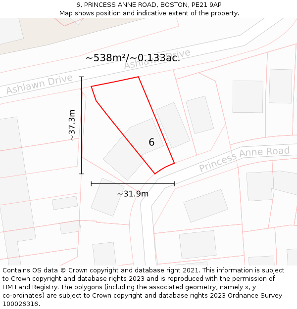 6, PRINCESS ANNE ROAD, BOSTON, PE21 9AP: Plot and title map
