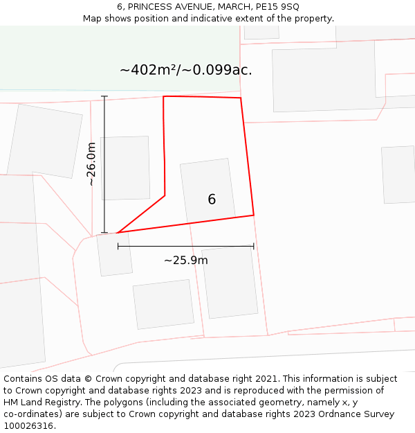 6, PRINCESS AVENUE, MARCH, PE15 9SQ: Plot and title map