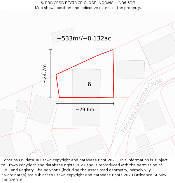 6, PRINCESS BEATRICE CLOSE, NORWICH, NR6 5DB: Plot and title map