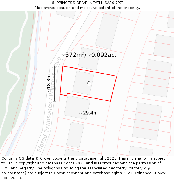6, PRINCESS DRIVE, NEATH, SA10 7PZ: Plot and title map