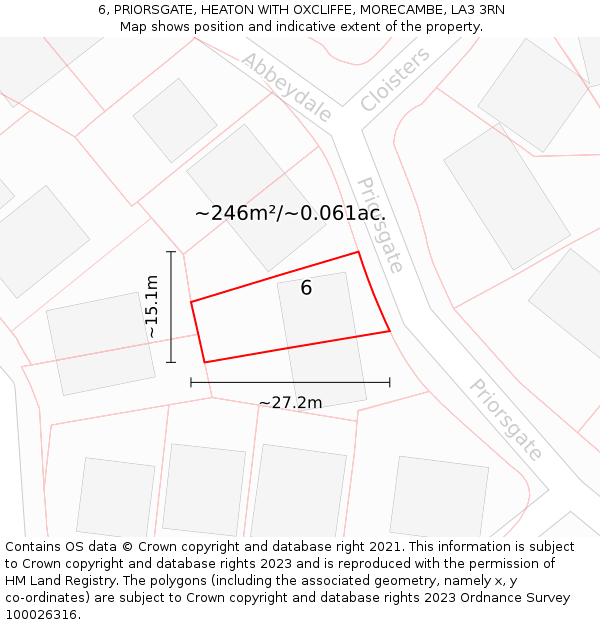 6, PRIORSGATE, HEATON WITH OXCLIFFE, MORECAMBE, LA3 3RN: Plot and title map