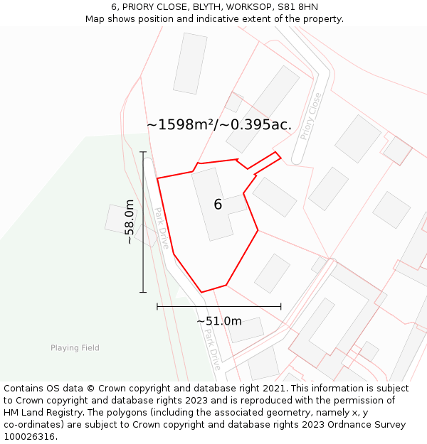 6, PRIORY CLOSE, BLYTH, WORKSOP, S81 8HN: Plot and title map