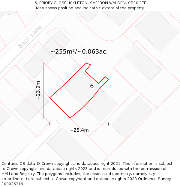 6, PRIORY CLOSE, ICKLETON, SAFFRON WALDEN, CB10 1TF: Plot and title map