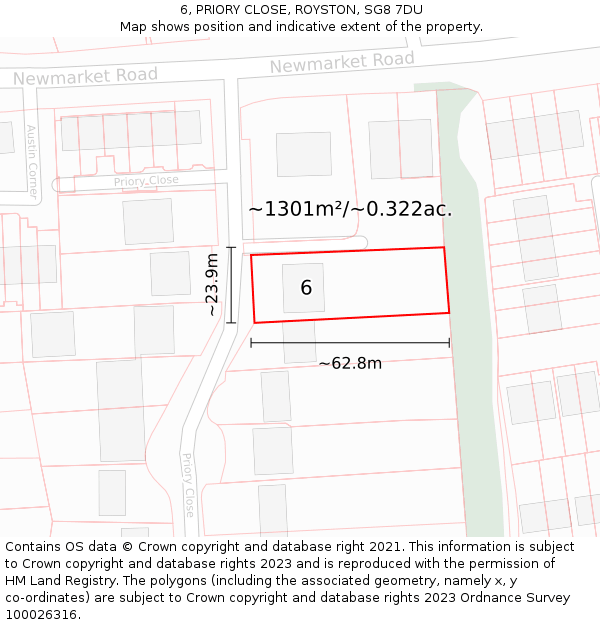 6, PRIORY CLOSE, ROYSTON, SG8 7DU: Plot and title map