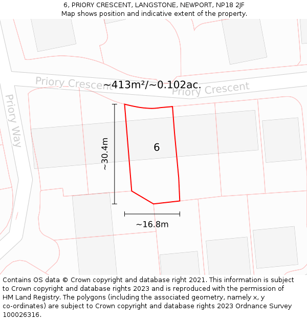6, PRIORY CRESCENT, LANGSTONE, NEWPORT, NP18 2JF: Plot and title map