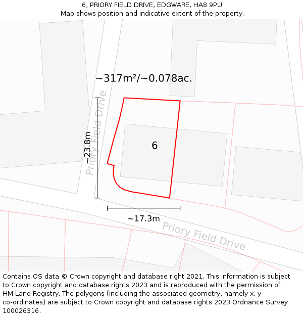 6, PRIORY FIELD DRIVE, EDGWARE, HA8 9PU: Plot and title map