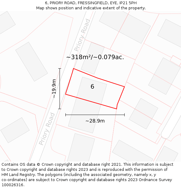 6, PRIORY ROAD, FRESSINGFIELD, EYE, IP21 5PH: Plot and title map