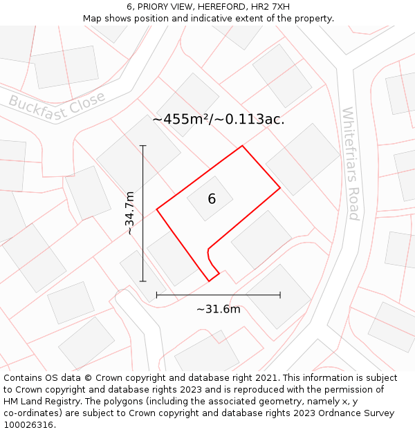 6, PRIORY VIEW, HEREFORD, HR2 7XH: Plot and title map