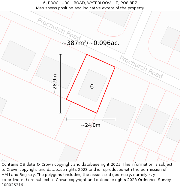 6, PROCHURCH ROAD, WATERLOOVILLE, PO8 8EZ: Plot and title map