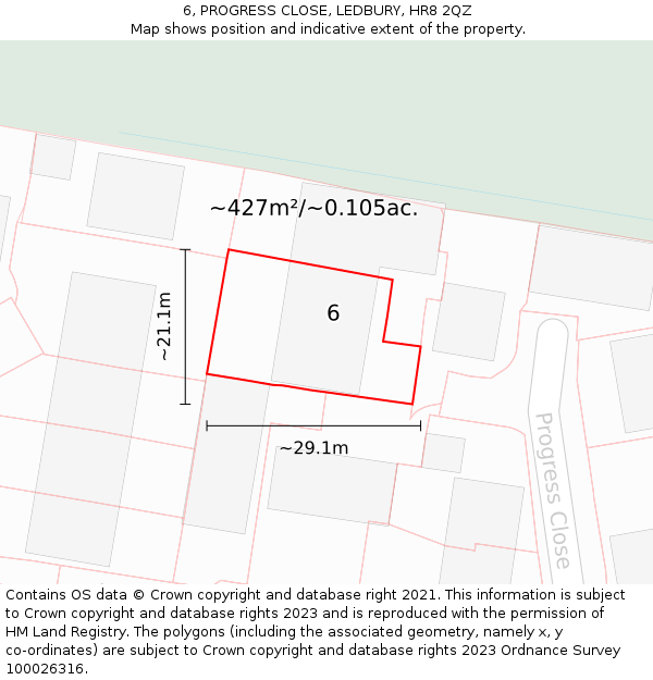 6, PROGRESS CLOSE, LEDBURY, HR8 2QZ: Plot and title map