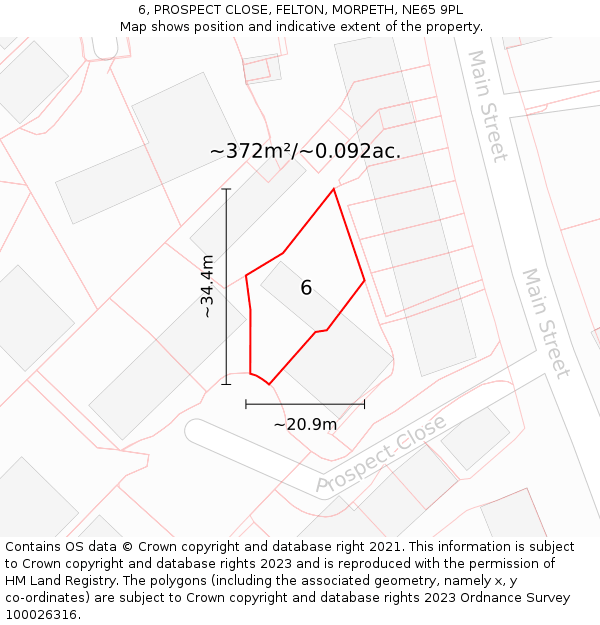 6, PROSPECT CLOSE, FELTON, MORPETH, NE65 9PL: Plot and title map