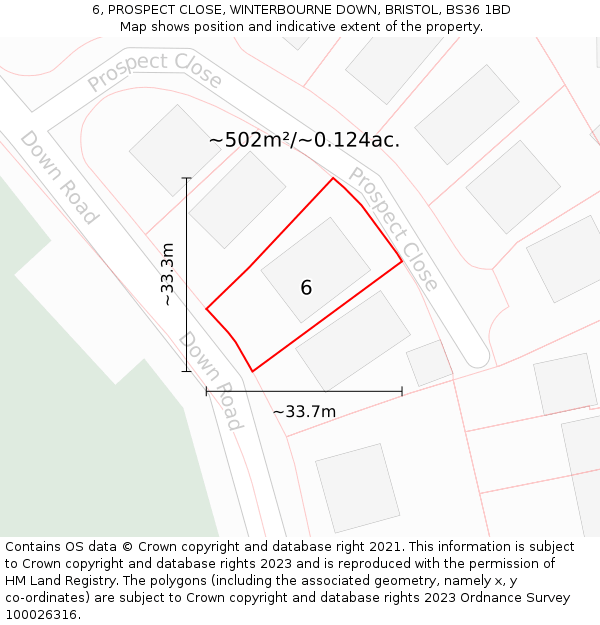 6, PROSPECT CLOSE, WINTERBOURNE DOWN, BRISTOL, BS36 1BD: Plot and title map
