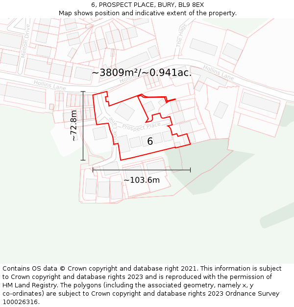 6, PROSPECT PLACE, BURY, BL9 8EX: Plot and title map