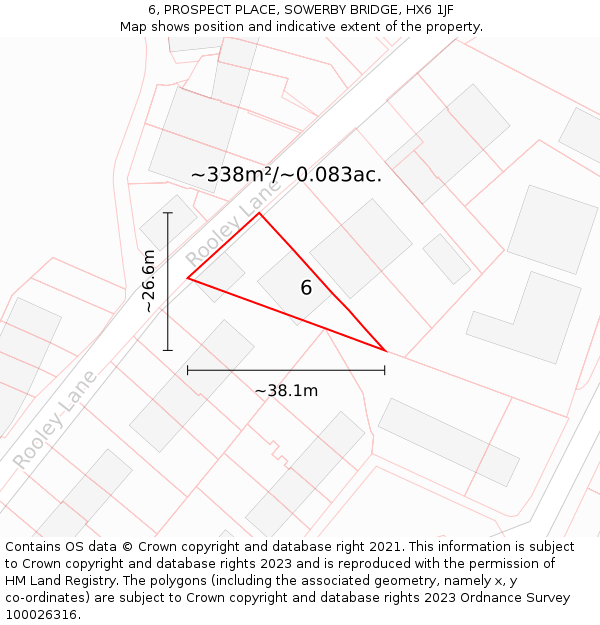 6, PROSPECT PLACE, SOWERBY BRIDGE, HX6 1JF: Plot and title map