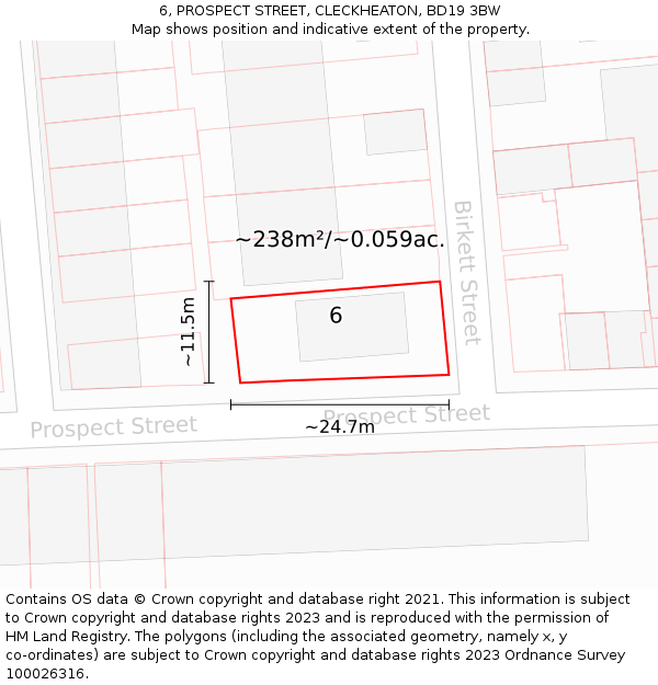 6, PROSPECT STREET, CLECKHEATON, BD19 3BW: Plot and title map