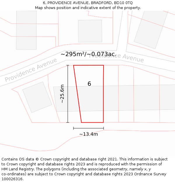 6, PROVIDENCE AVENUE, BRADFORD, BD10 0TQ: Plot and title map
