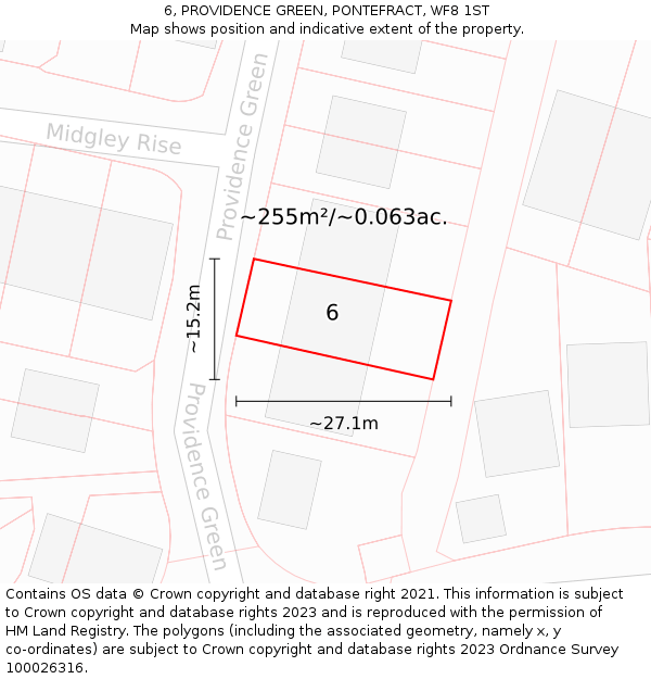 6, PROVIDENCE GREEN, PONTEFRACT, WF8 1ST: Plot and title map