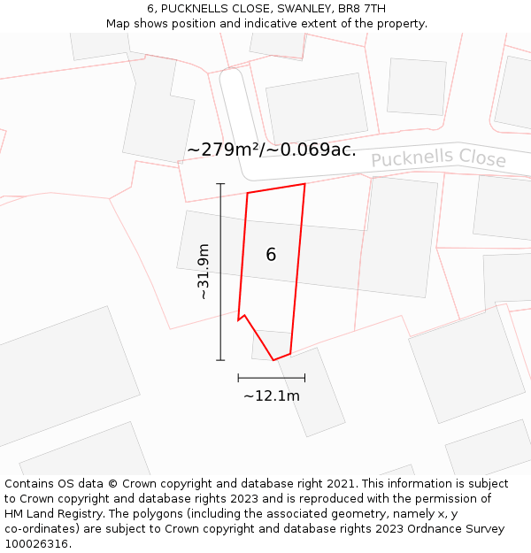 6, PUCKNELLS CLOSE, SWANLEY, BR8 7TH: Plot and title map