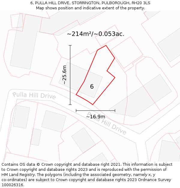 6, PULLA HILL DRIVE, STORRINGTON, PULBOROUGH, RH20 3LS: Plot and title map