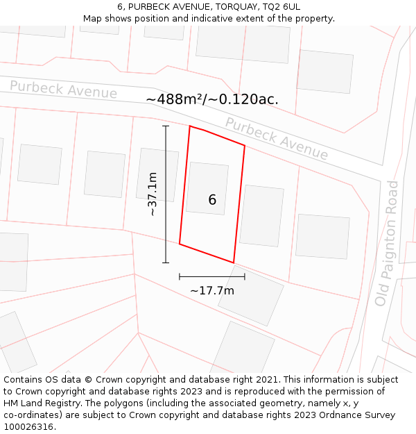 6, PURBECK AVENUE, TORQUAY, TQ2 6UL: Plot and title map