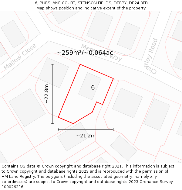 6, PURSLANE COURT, STENSON FIELDS, DERBY, DE24 3FB: Plot and title map