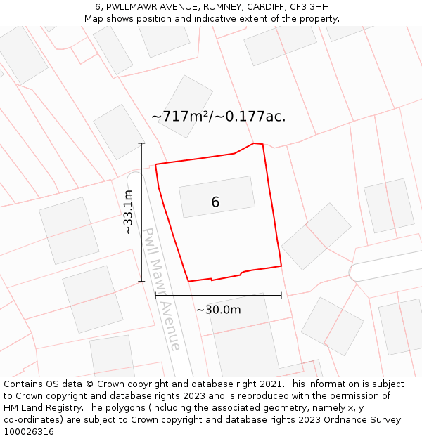 6, PWLLMAWR AVENUE, RUMNEY, CARDIFF, CF3 3HH: Plot and title map