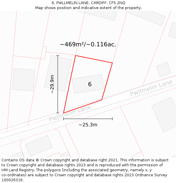 6, PWLLMELIN LANE, CARDIFF, CF5 2NQ: Plot and title map