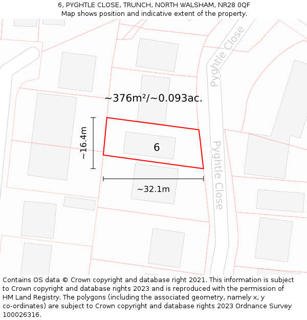6, PYGHTLE CLOSE, TRUNCH, NORTH WALSHAM, NR28 0QF: Plot and title map