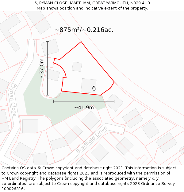 6, PYMAN CLOSE, MARTHAM, GREAT YARMOUTH, NR29 4UR: Plot and title map